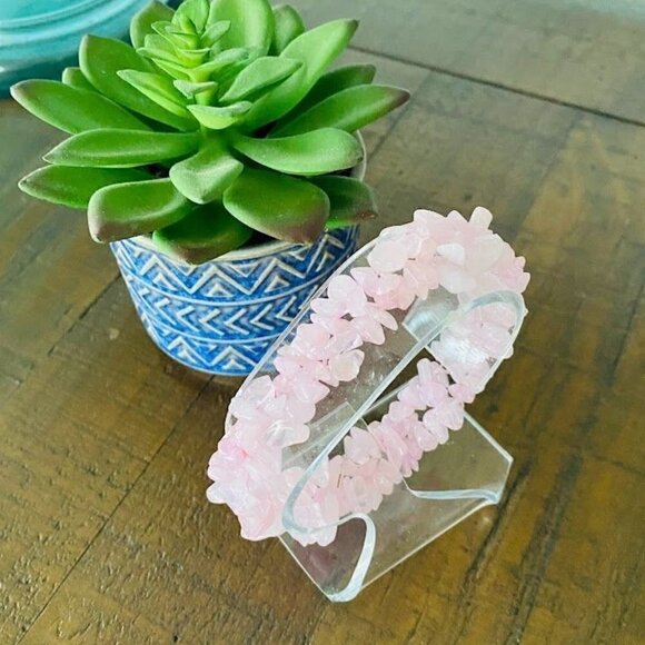 Rose Quartz Stretch Bracelet - Double Row - Pink - Picture 2 of 3